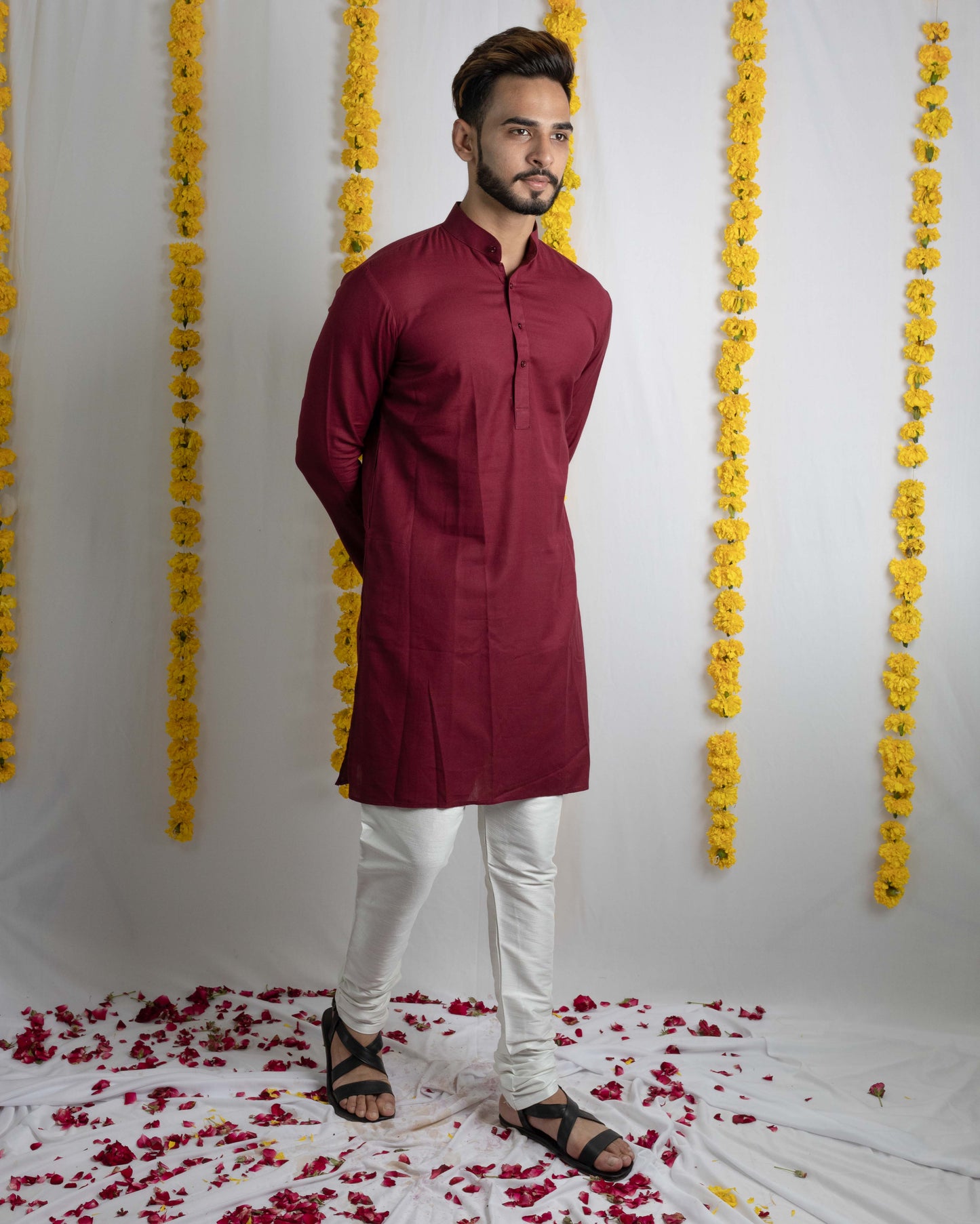Maroon linen kurta