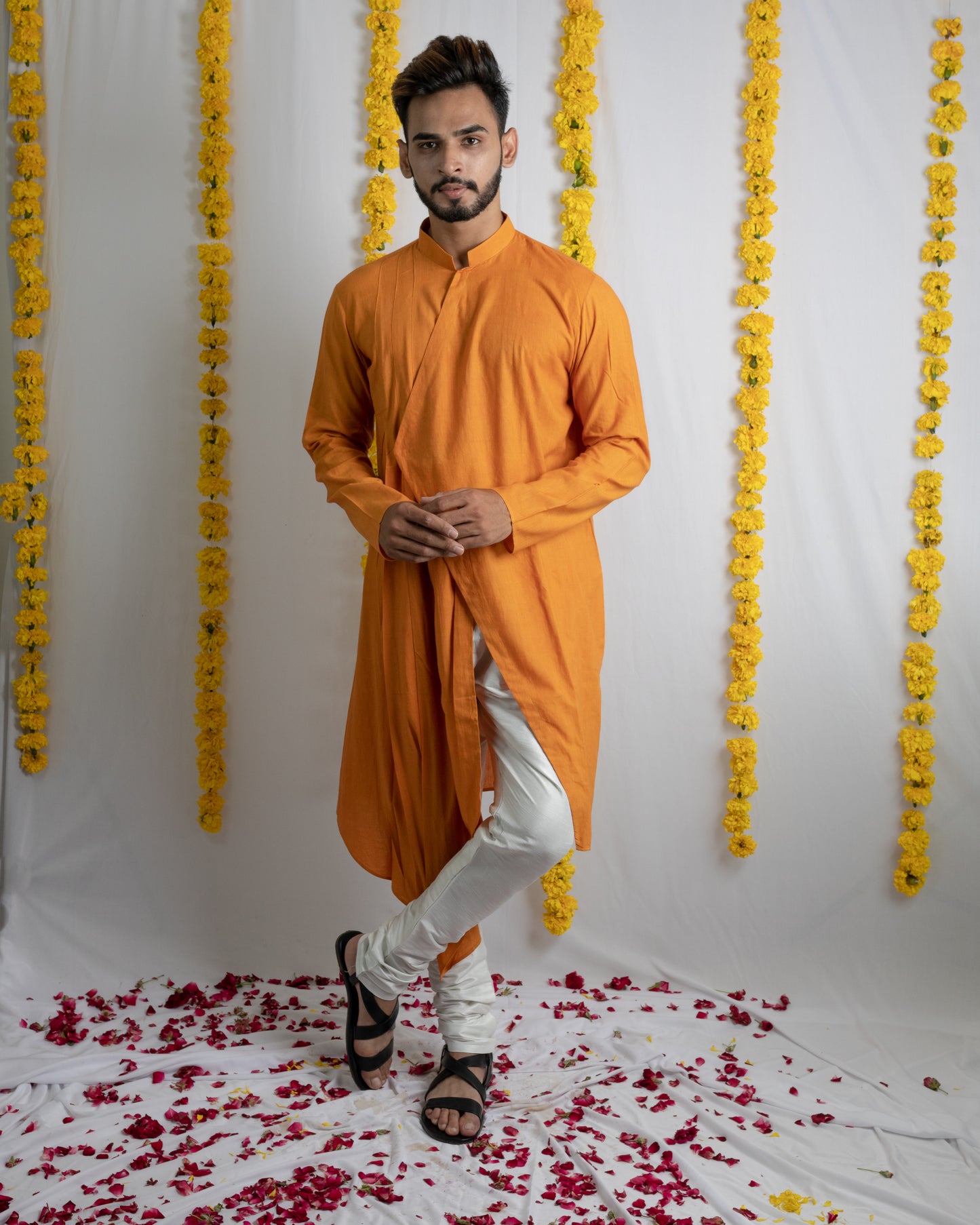 Mustard draped kurta