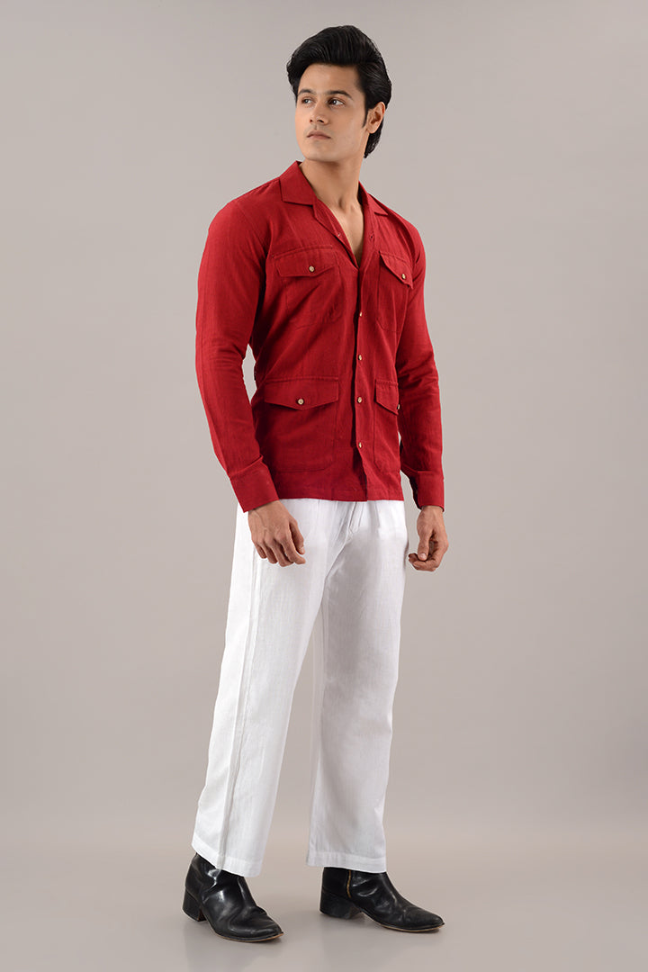 Rust red linen over shirt (shacket)