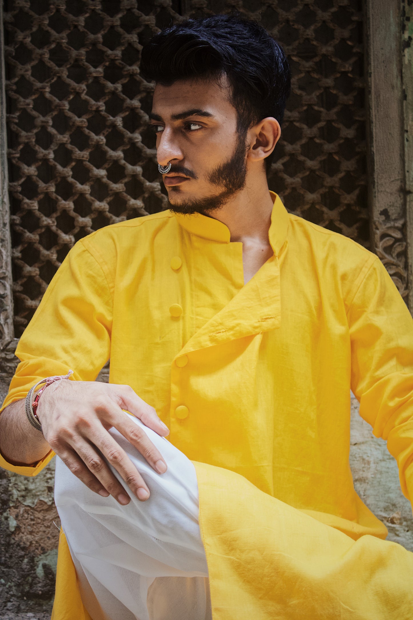 Yellow side panel kurta