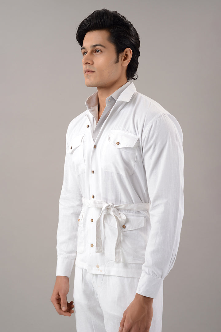 White linen over shirt (shacket) with pants