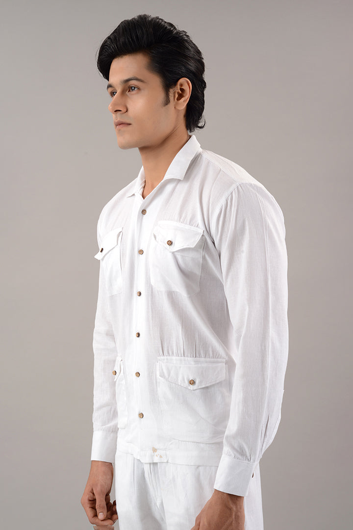 White linen over shirt (shacket) with pants