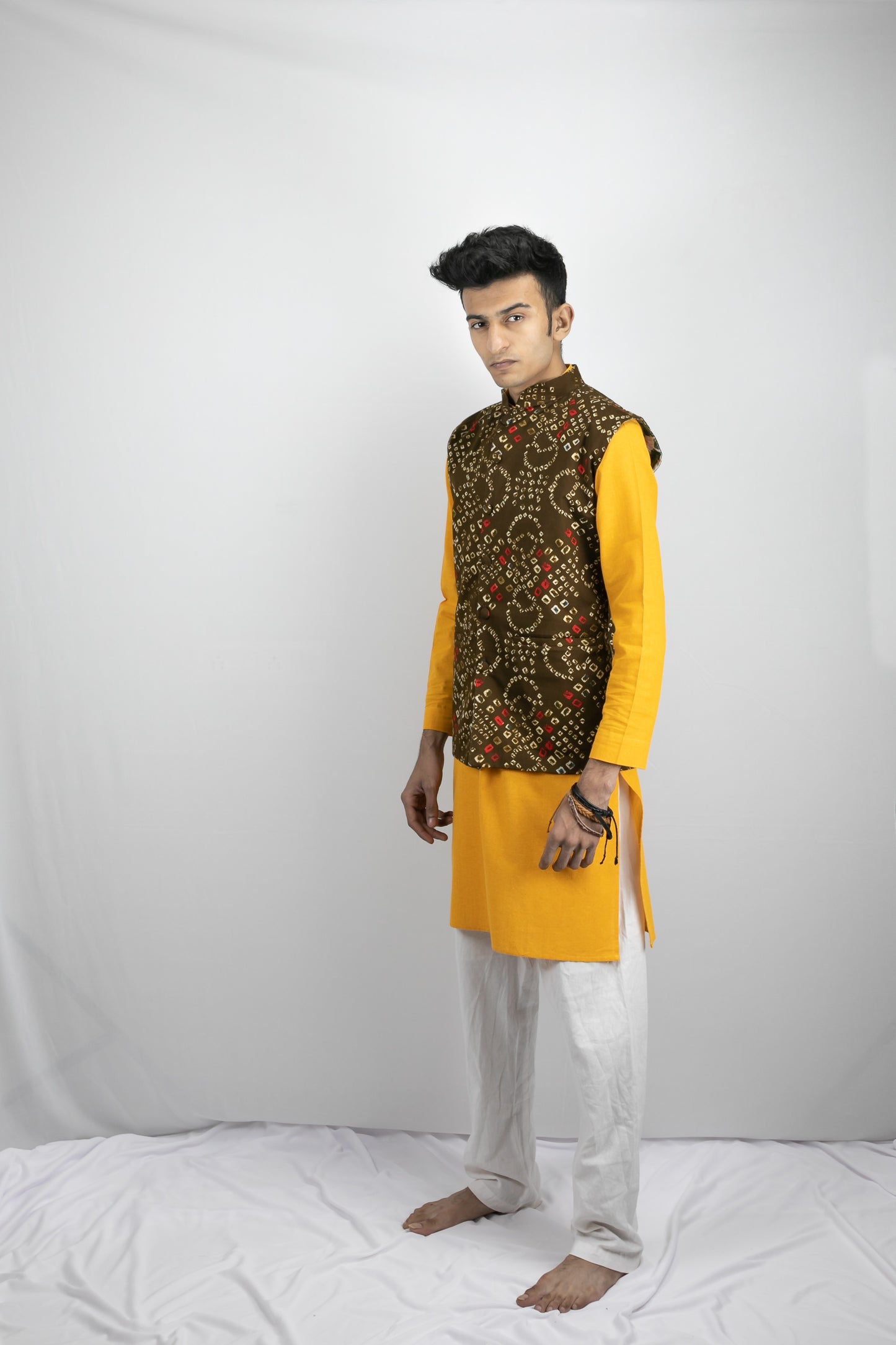 Brown bandhani Nehru jacket