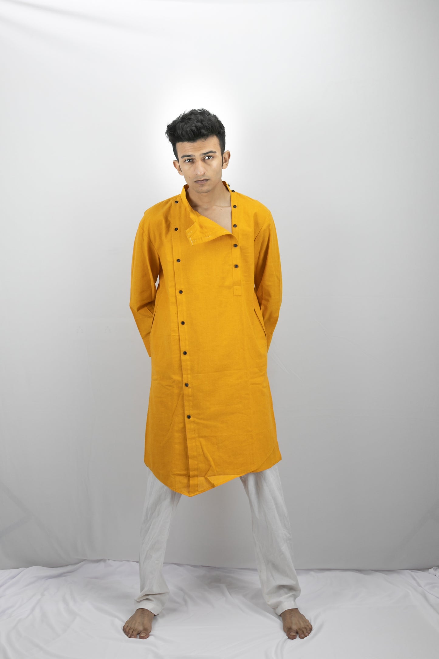 Yellow kurta with button side details