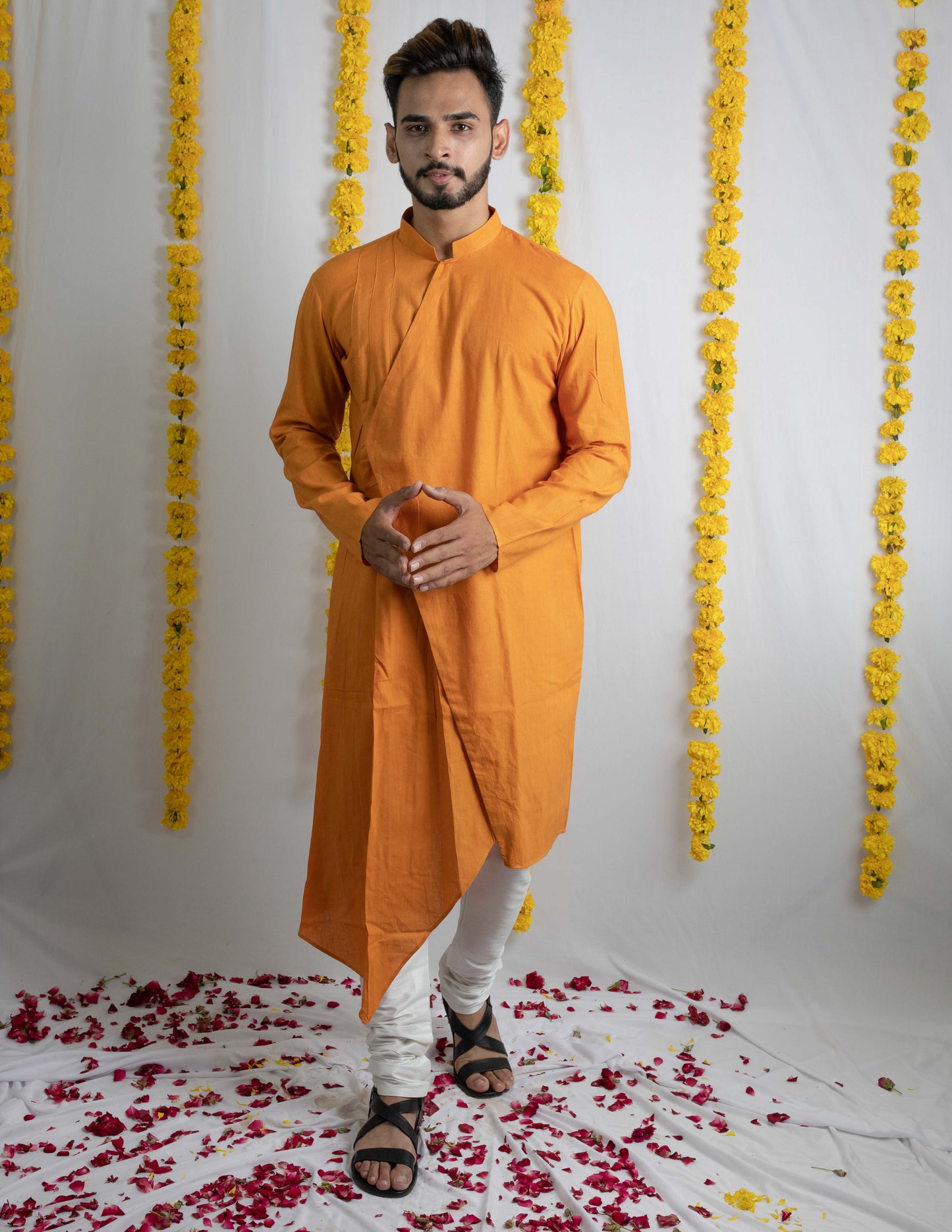 Mustard draped kurta