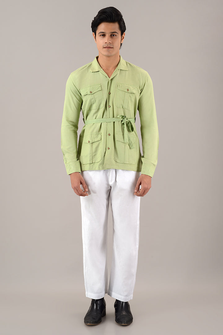 Pistachio green linen over shirt (shacket)