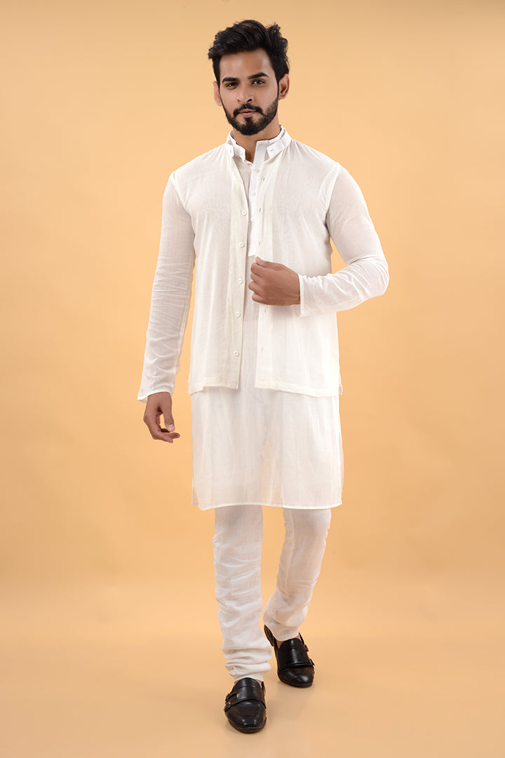 Off white pure mul kurta and jacket