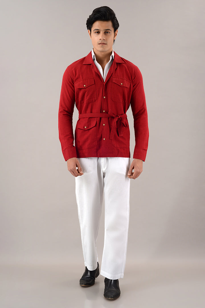 Rust red linen over shirt (shacket)