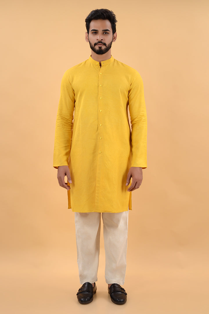 Yellow linen kurta