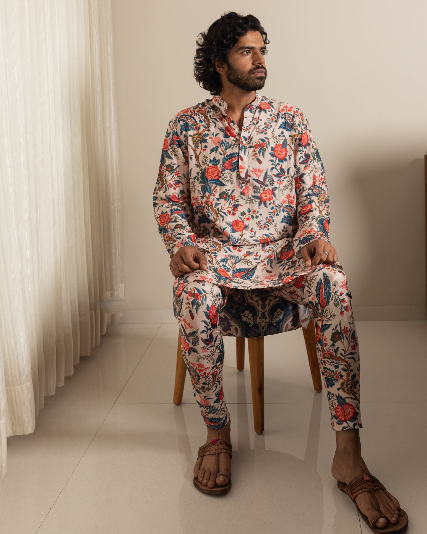 Beige dola silk kurta with pants