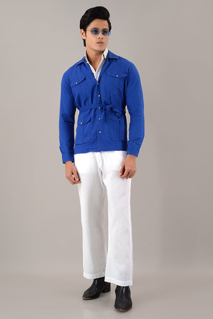 Blue linen over shirt (shacket)