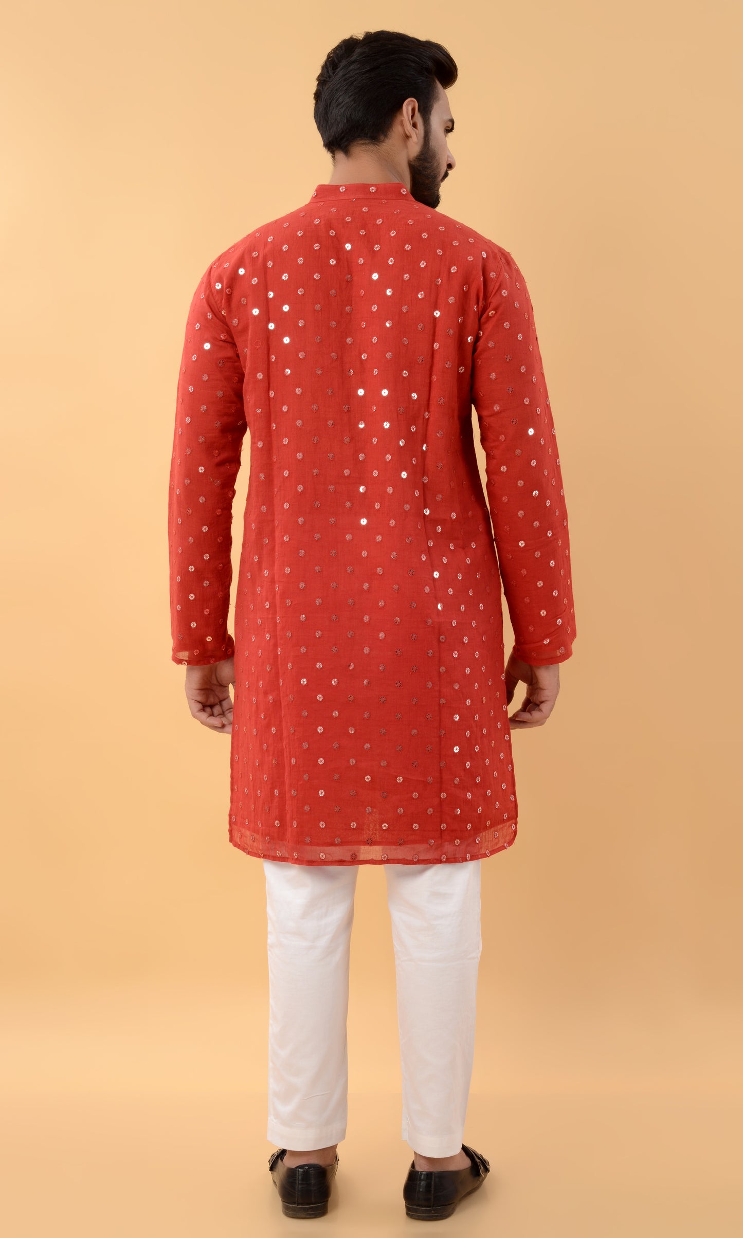 Red mirror work kurta