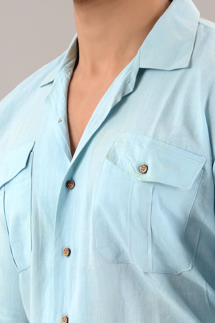 Light blue linen over shirt (shacket) with pants