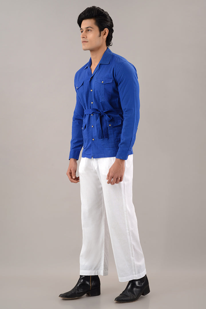 Blue linen over shirt (shacket)