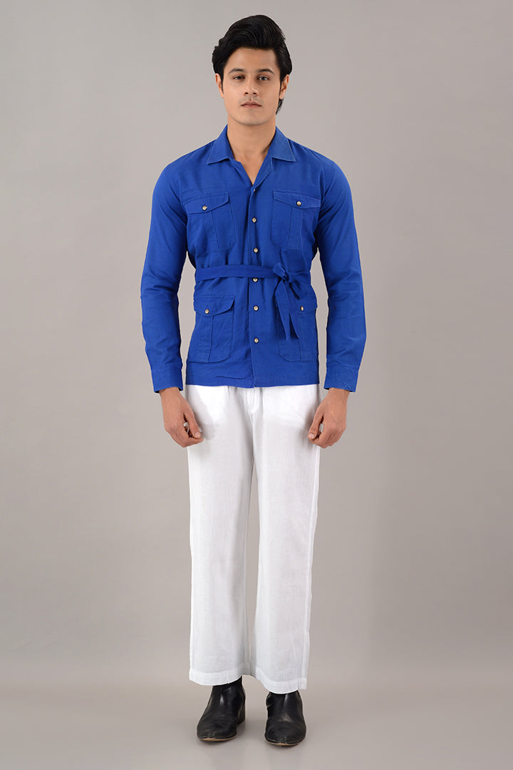 Blue linen over shirt (shacket)