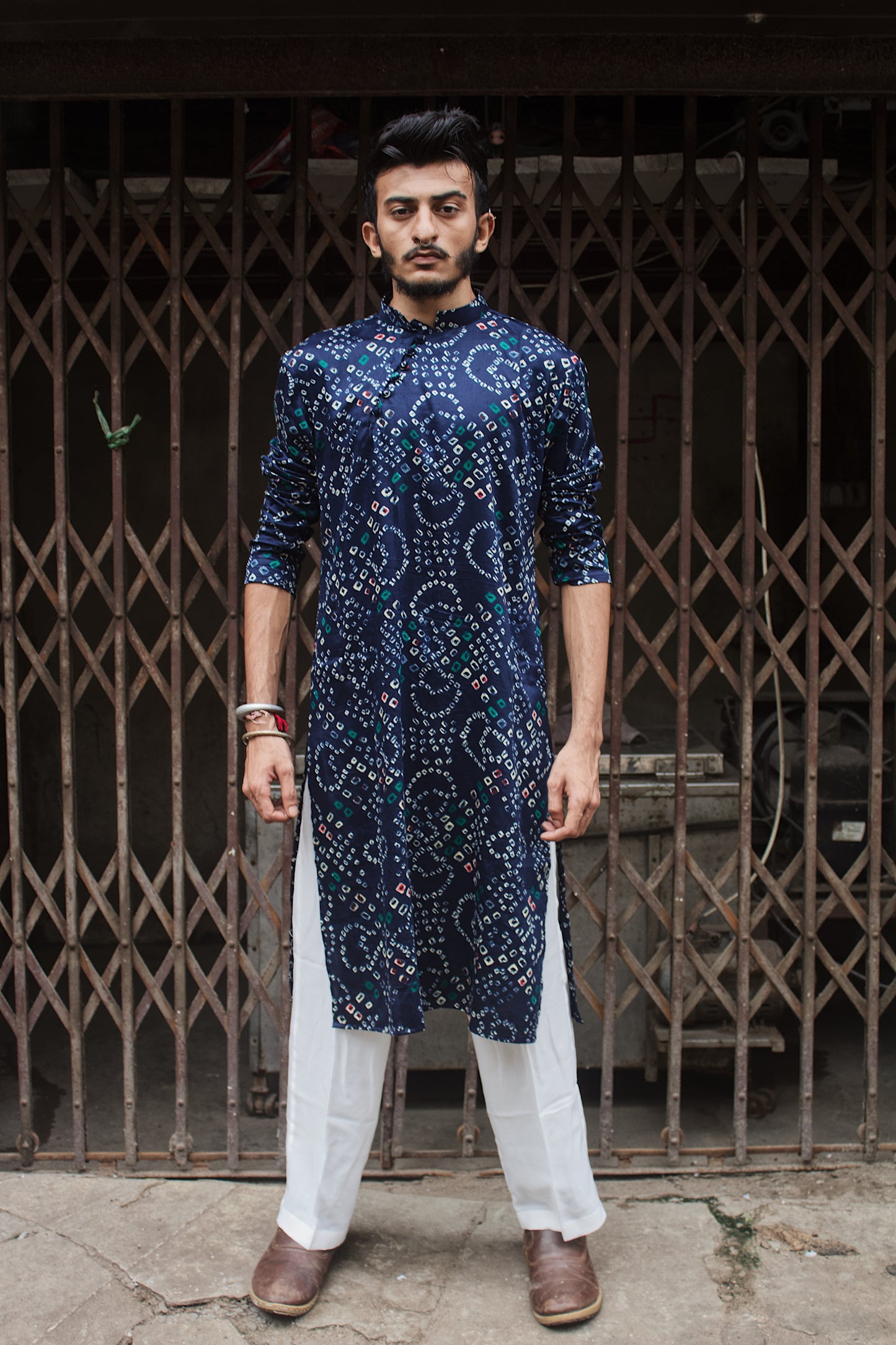 Blue bandhani kurta