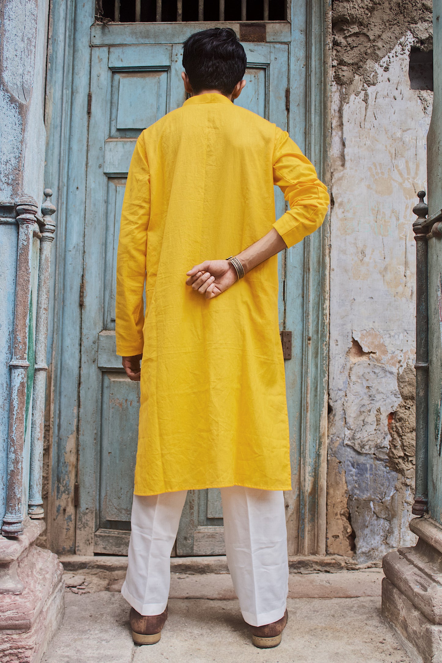 Yellow side panel kurta