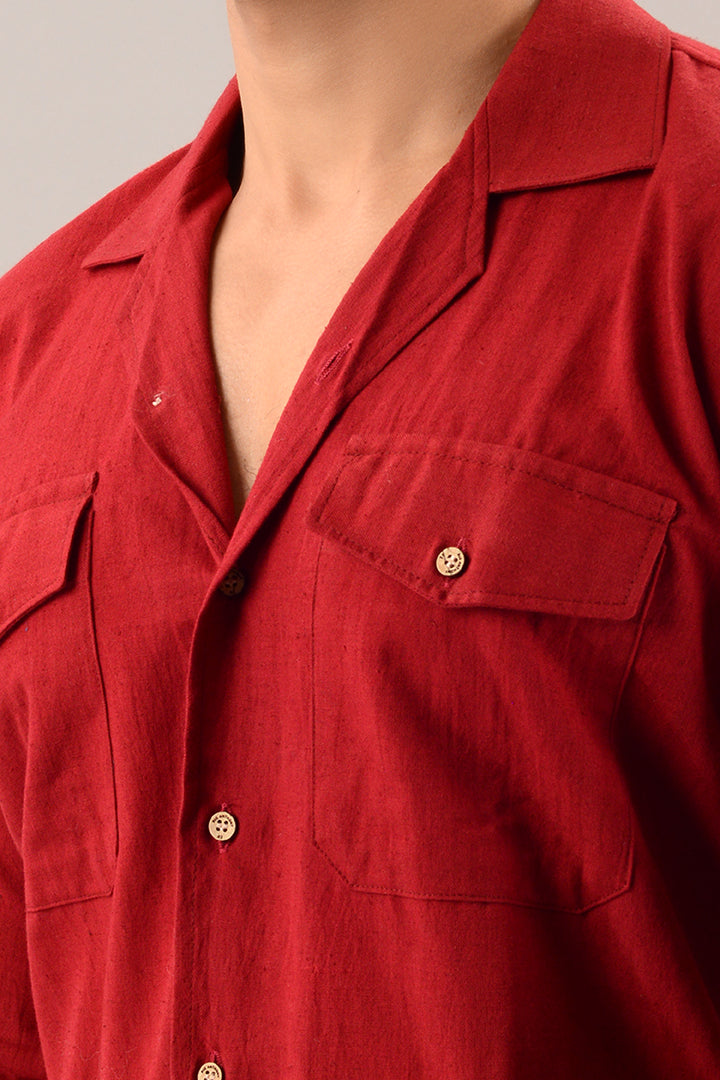 Rust red linen over shirt (shacket)