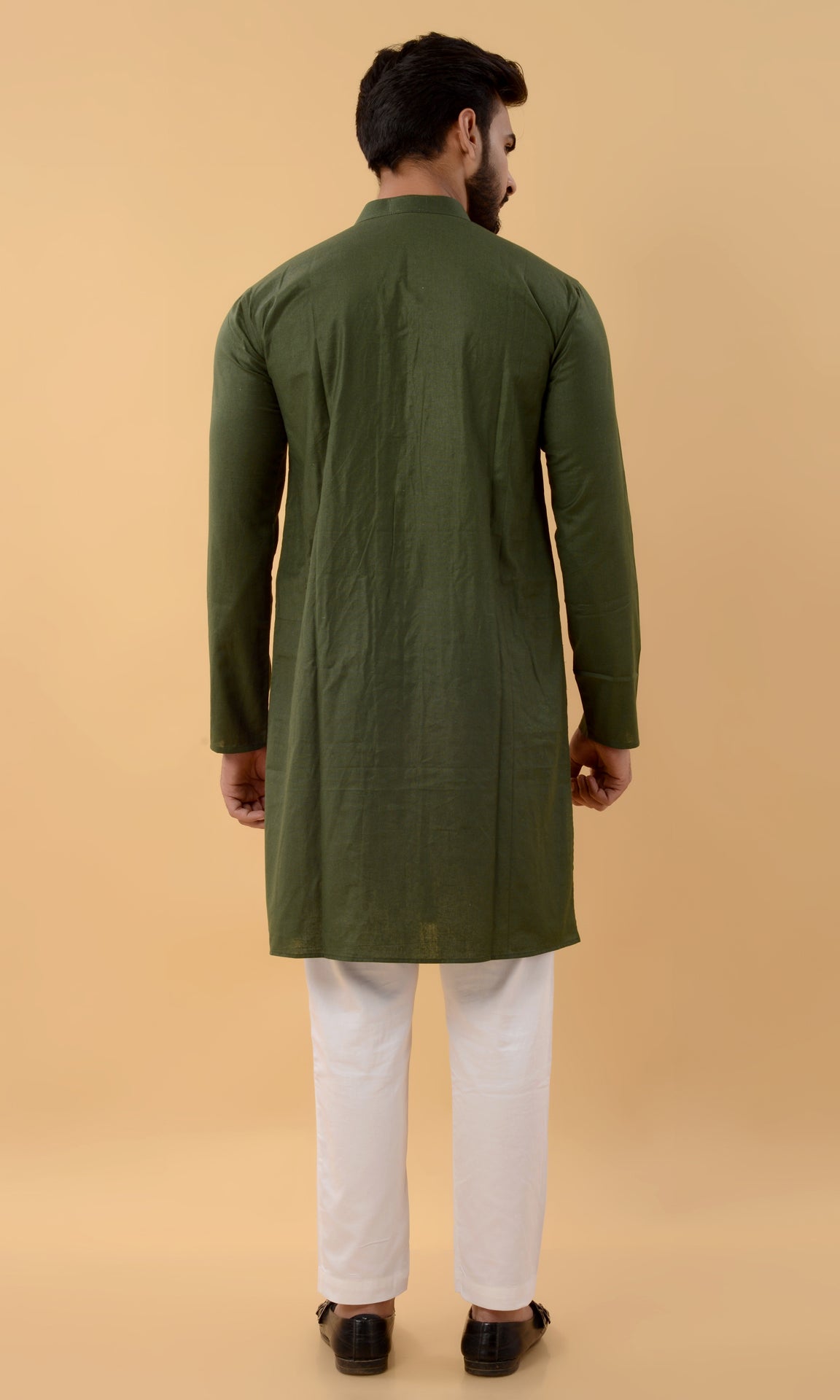 Dark green potli button kurta
