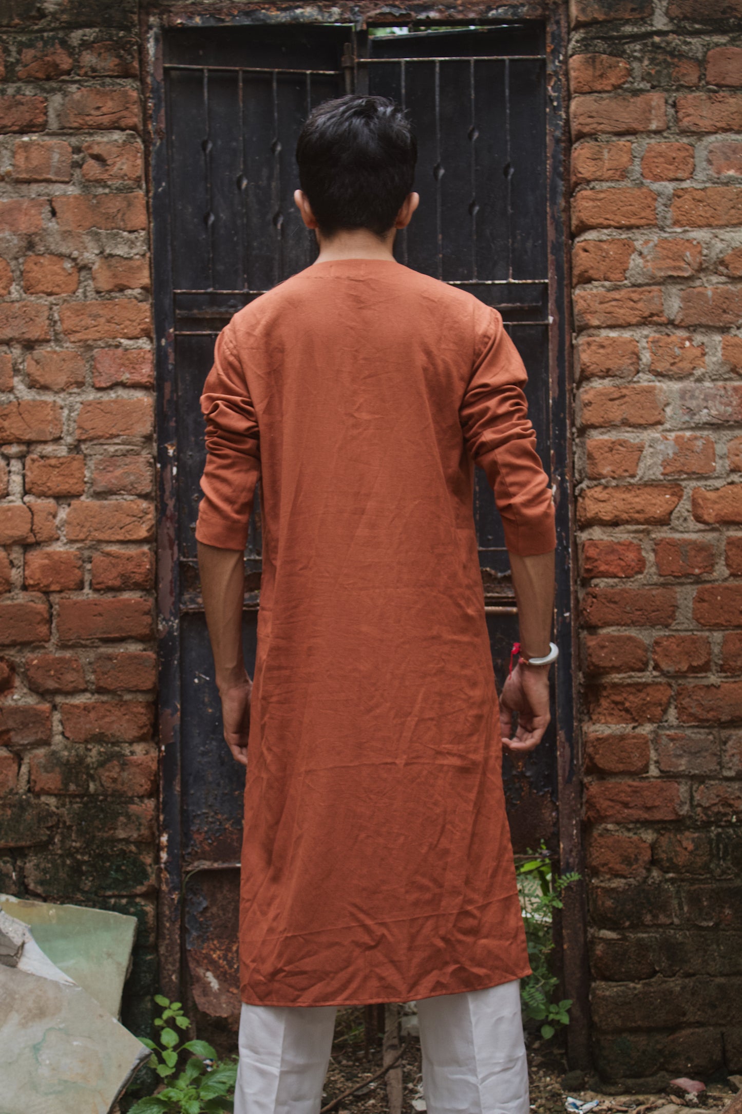 Rust brown kurta with colour block