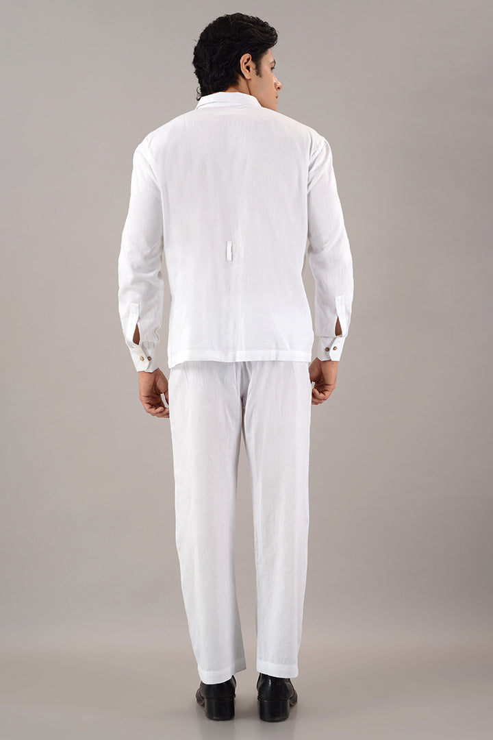 White linen over shirt (shacket) with pants