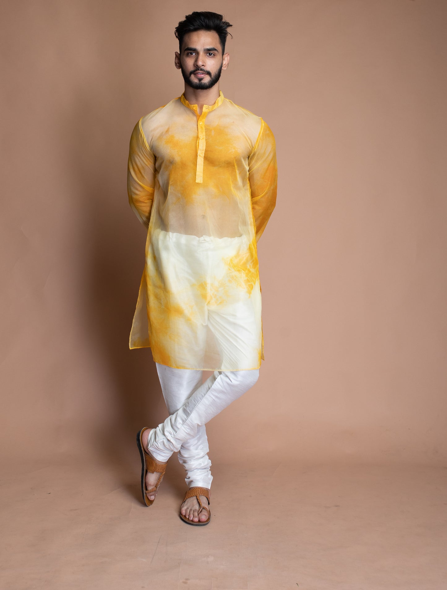 Yellow and white tie dye kurta