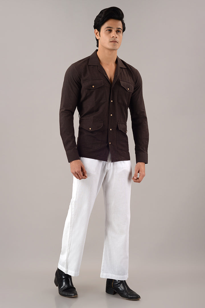 Brown line over shirt (shacket)