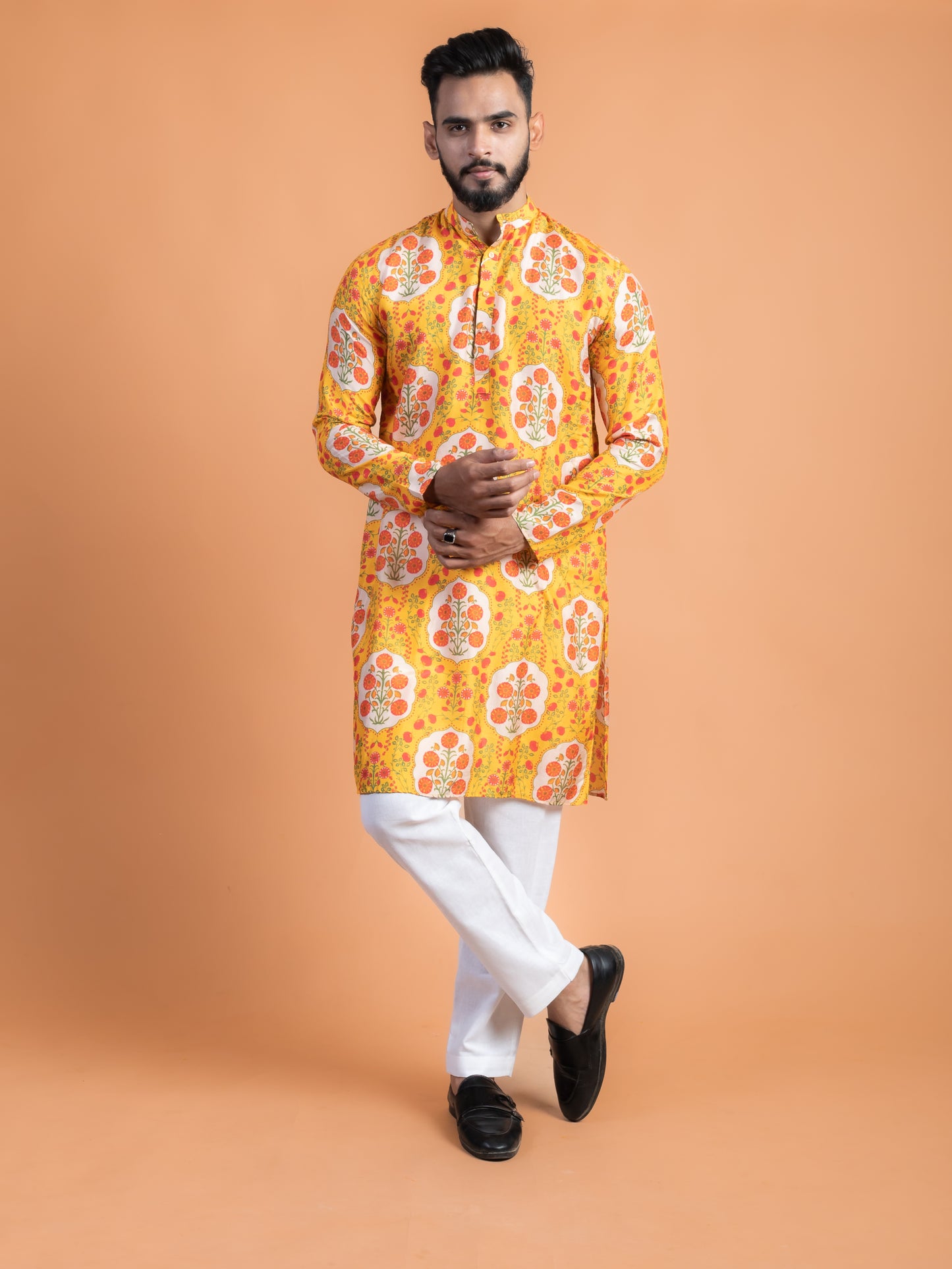 Yellow and red floral kurta