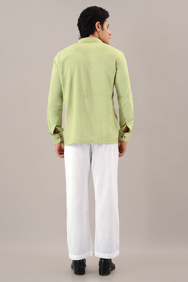 Pistachio green linen over shirt (shacket)
