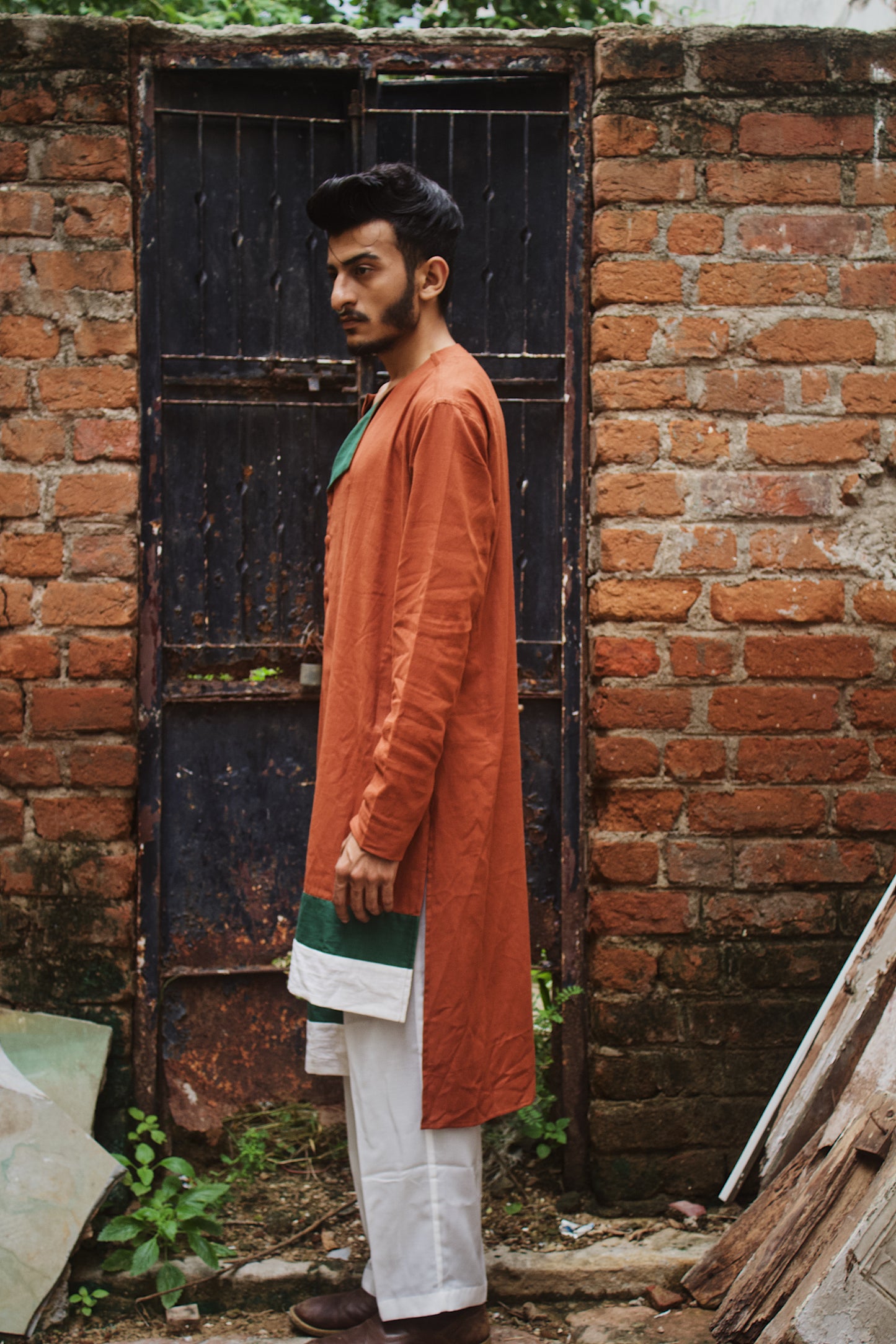 Rust brown kurta with colour block
