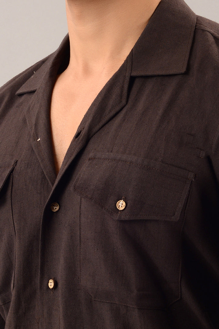 Brown linen over shirt (shacket) with pants