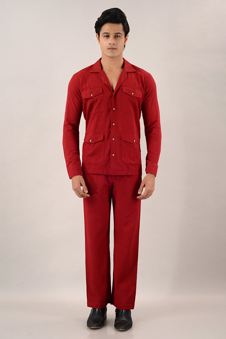 Rust red over shirt (shacket) with pants