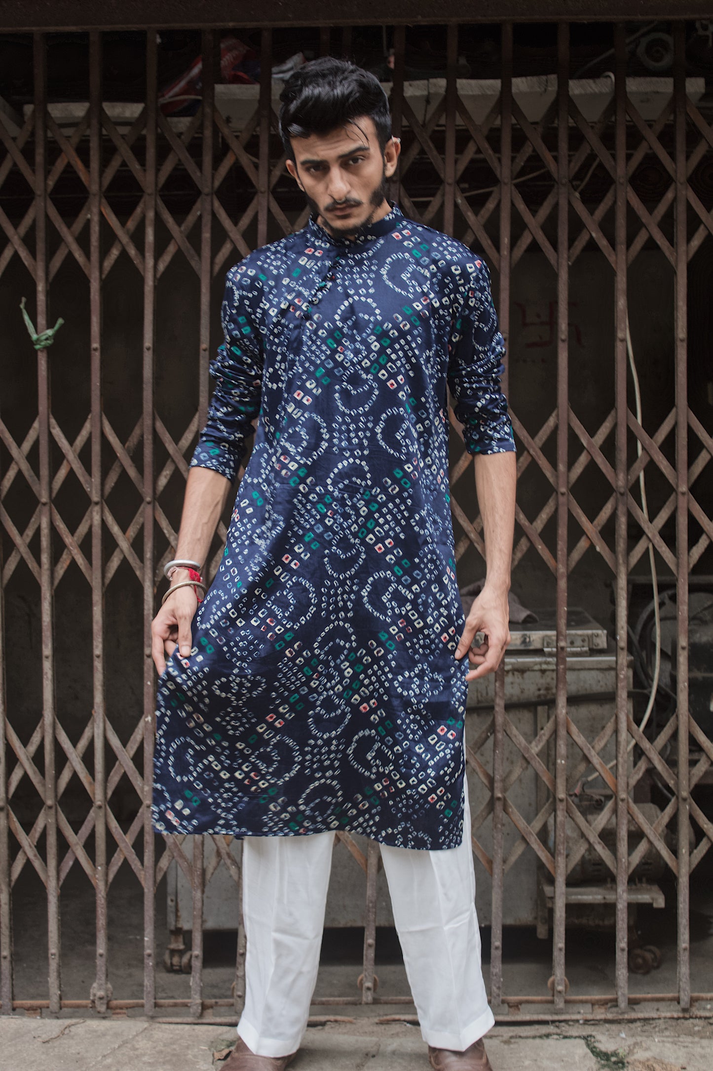Blue bandhani kurta