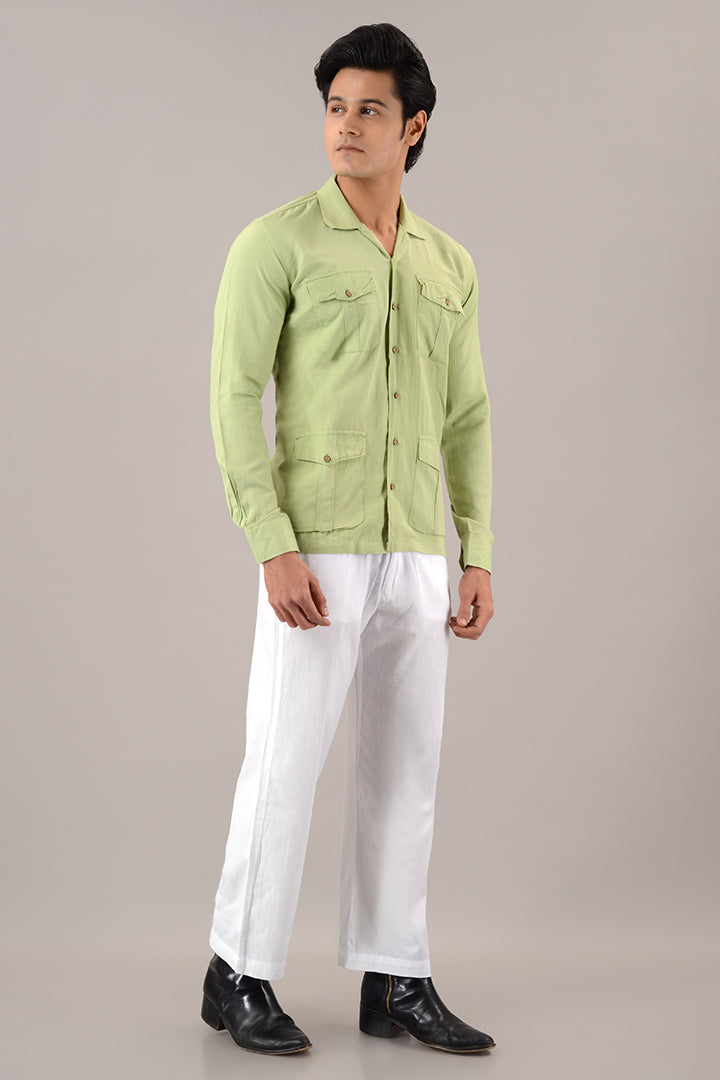 Pistachio green linen over shirt (shacket)