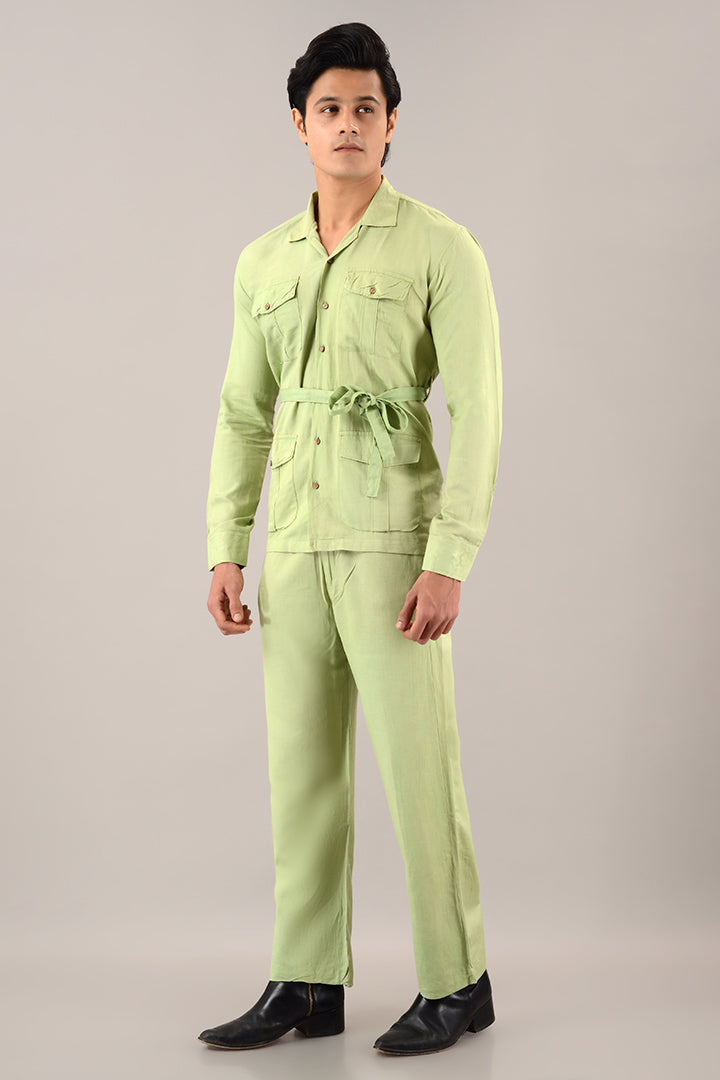 Pistachio green over shirt (shacket) with pants