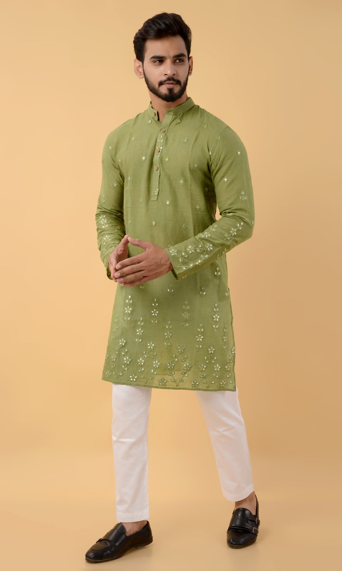 Pistachio green cut work kurta