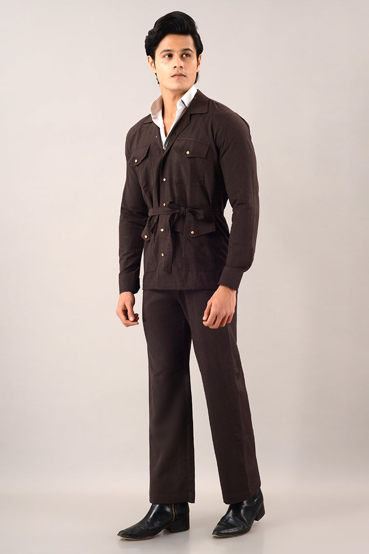 Brown linen over shirt (shacket) with pants