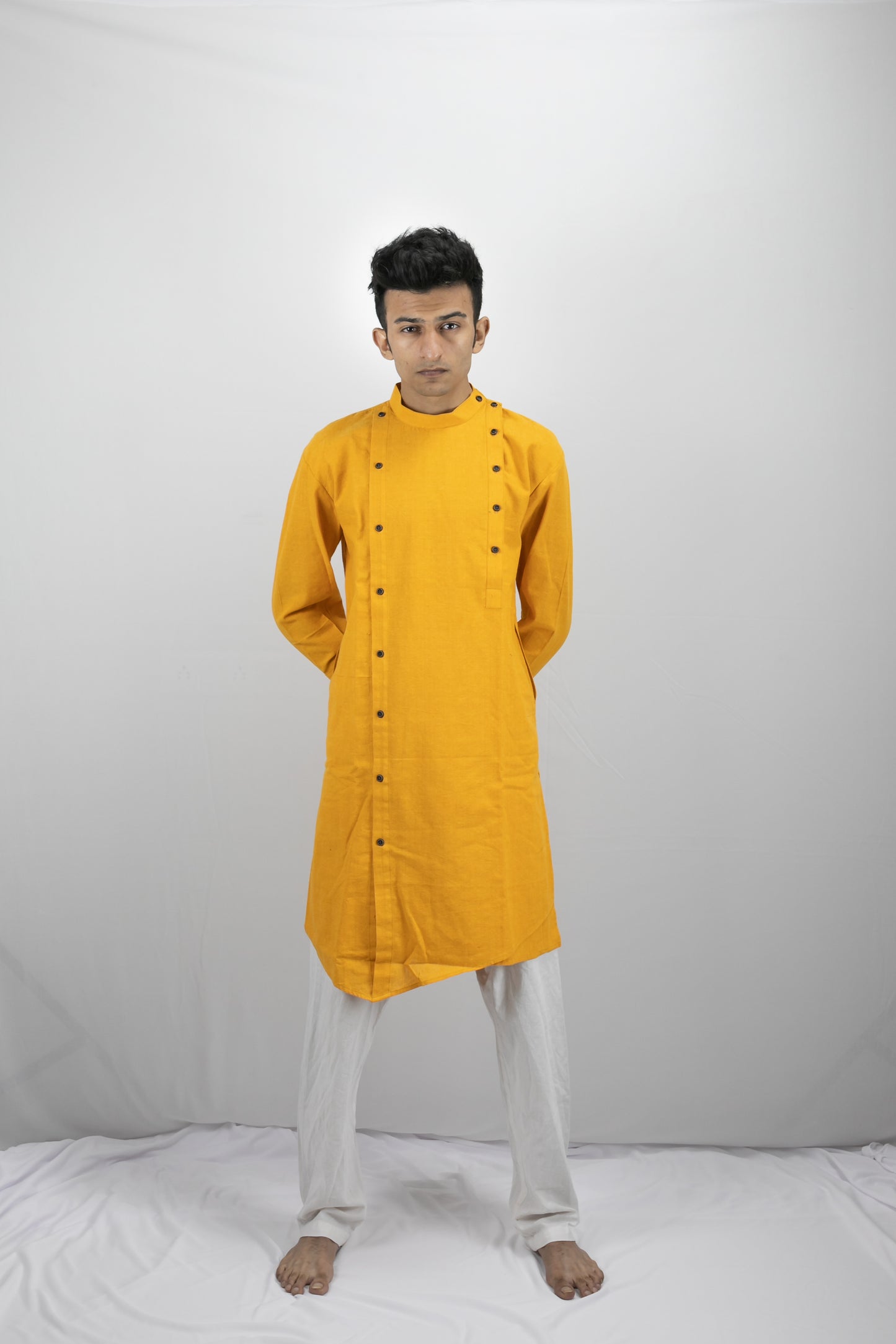 Yellow kurta with button side details