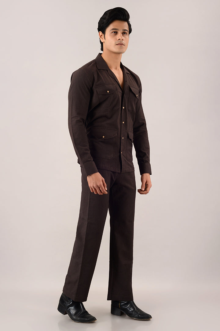 Brown linen over shirt (shacket) with pants