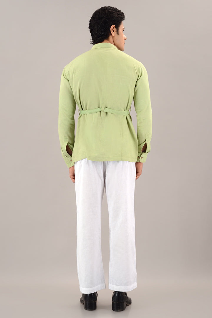 Pistachio green linen over shirt (shacket)