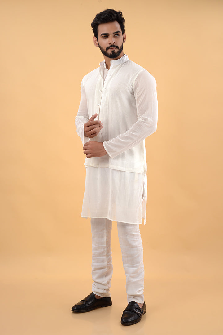 Off white pure mul kurta and jacket