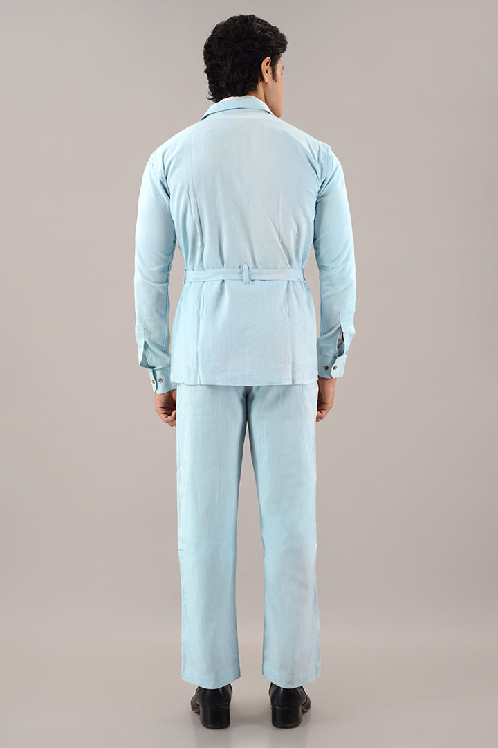 Light blue linen over shirt (shacket) with pants