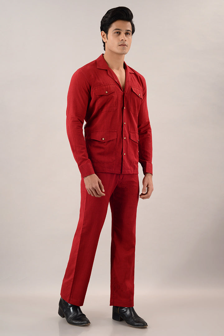 Rust red over shirt (shacket) with pants