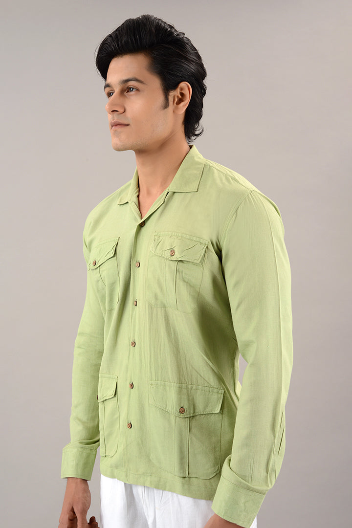 Pistachio green linen over shirt (shacket)