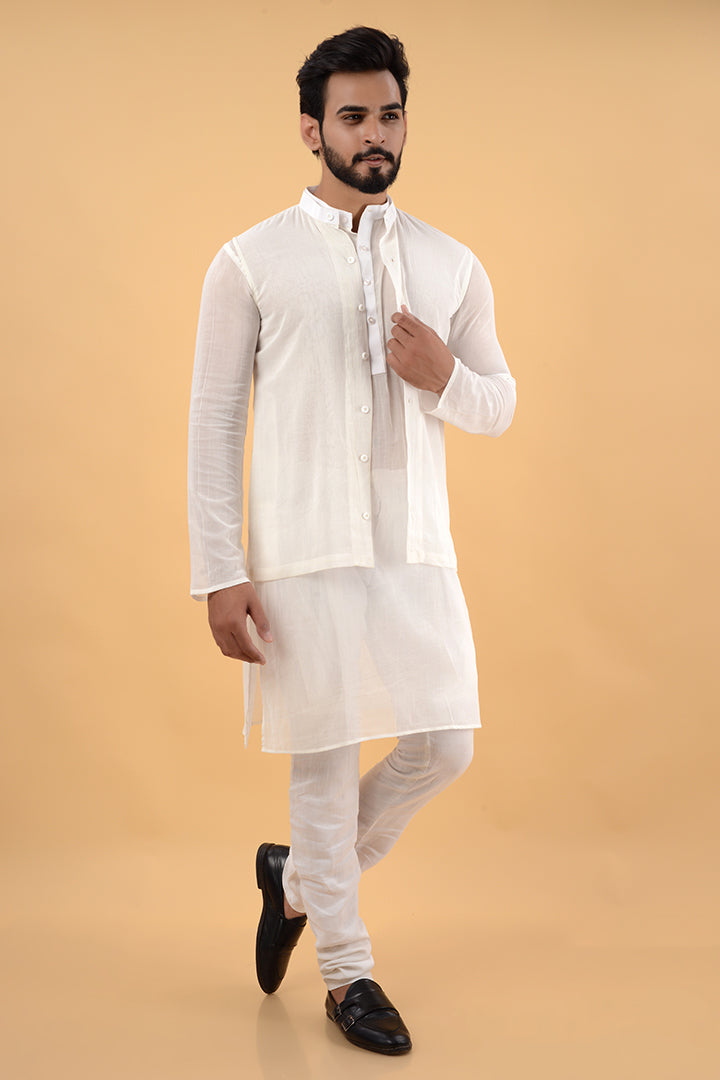 Off white pure mul kurta and jacket