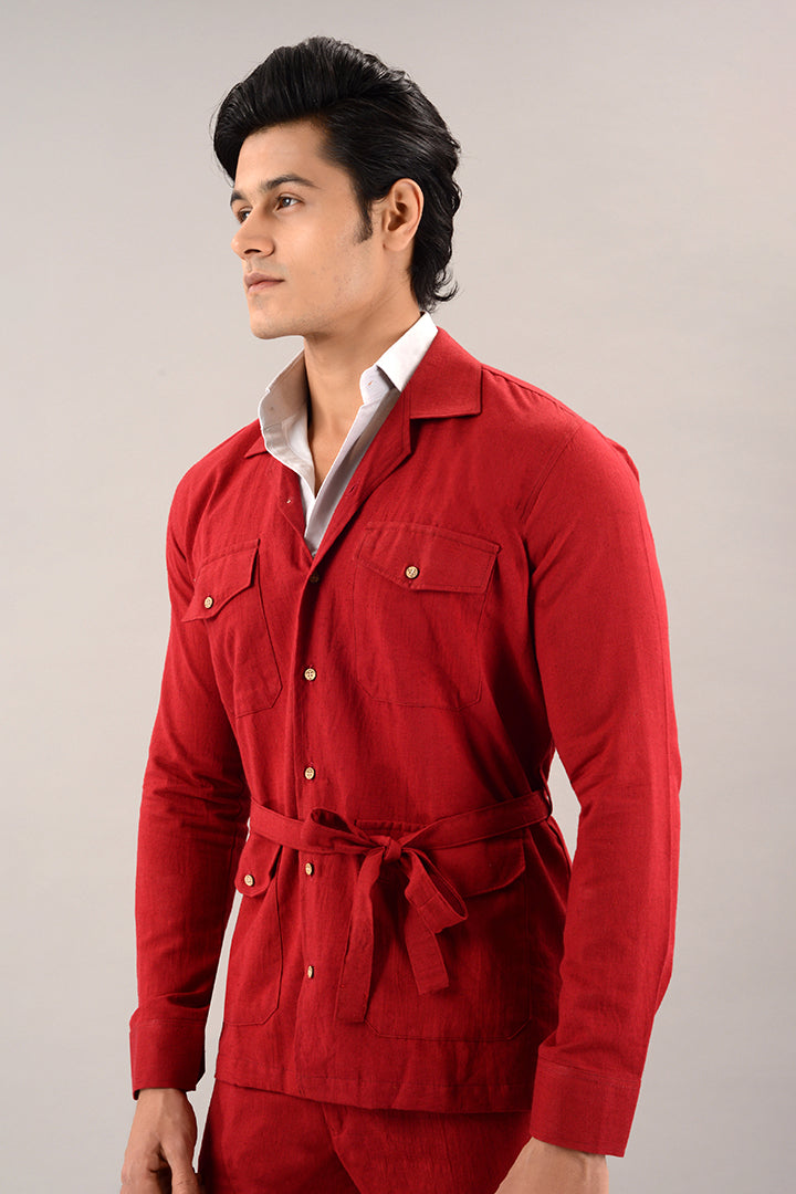 Rust red over shirt (shacket) with pants