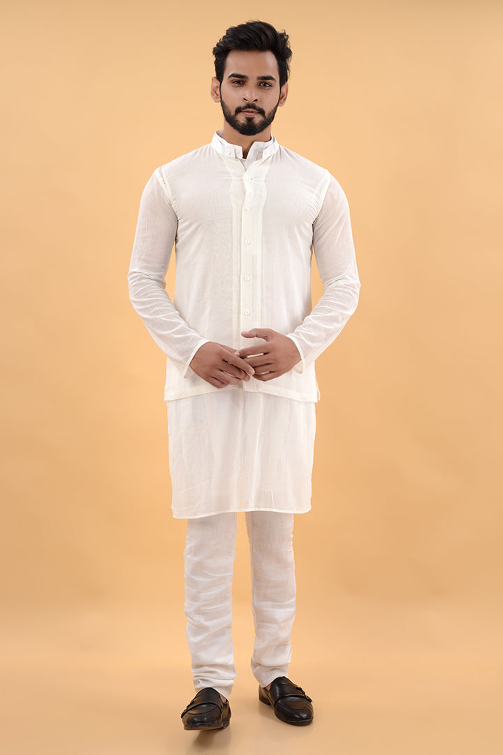 Off white pure mul kurta and jacket