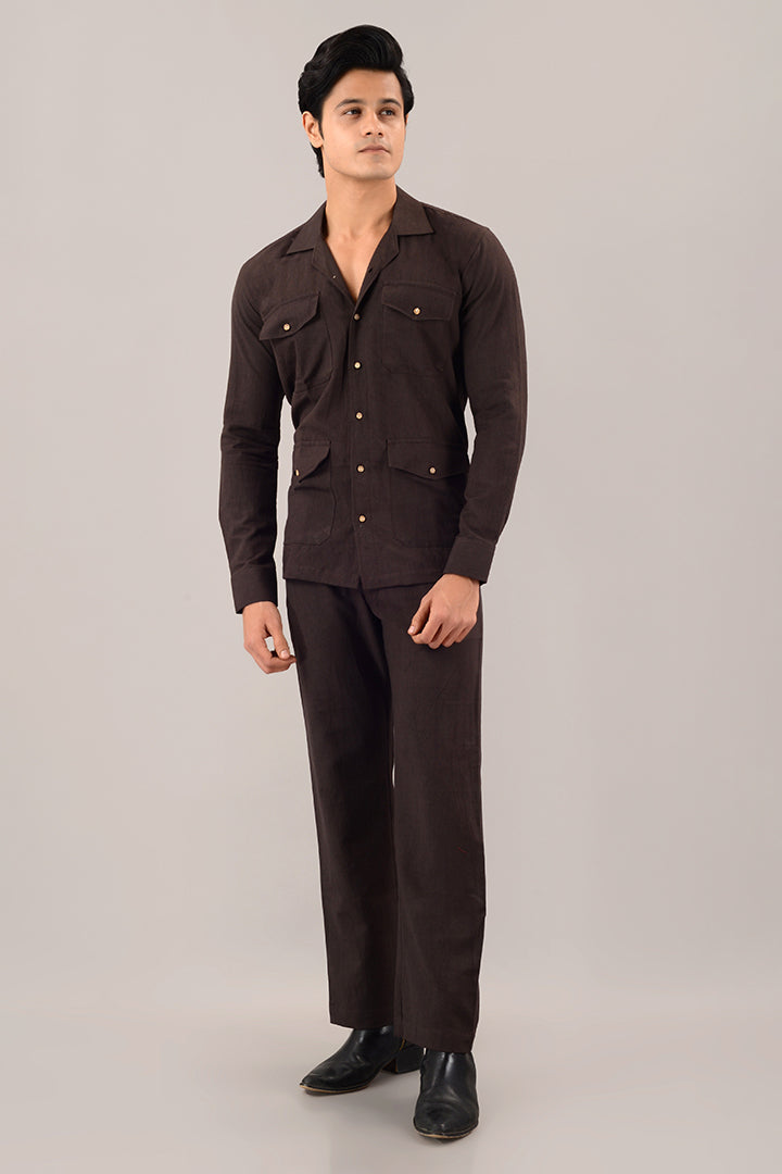 Brown linen over shirt (shacket) with pants