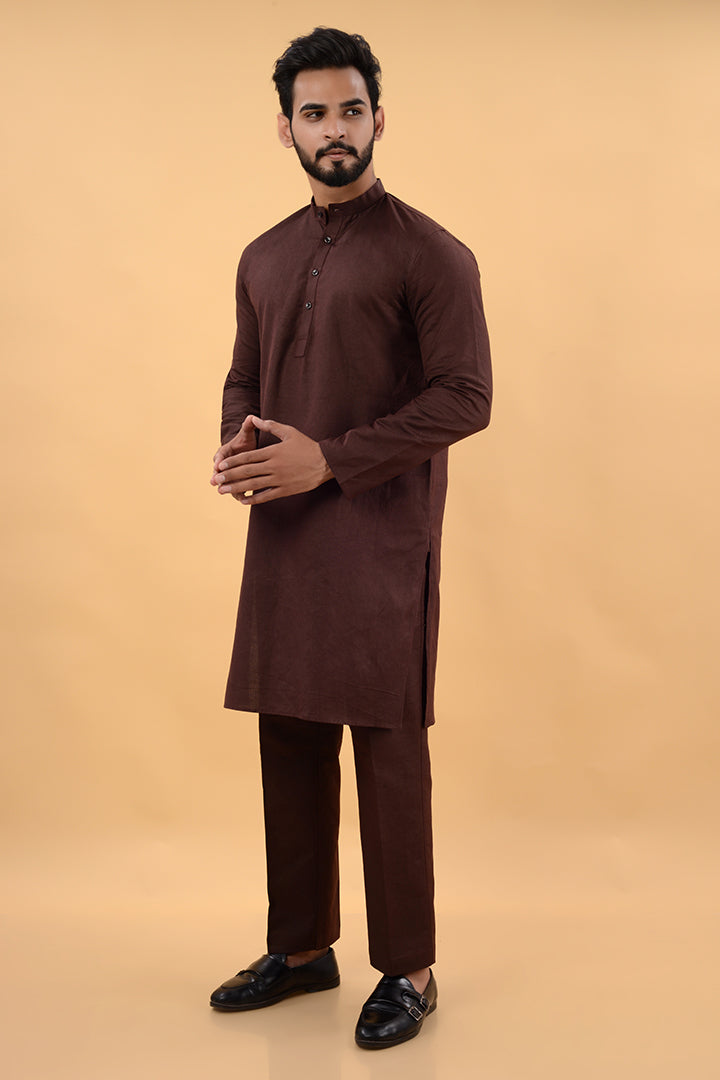 Brown cotton kurta set