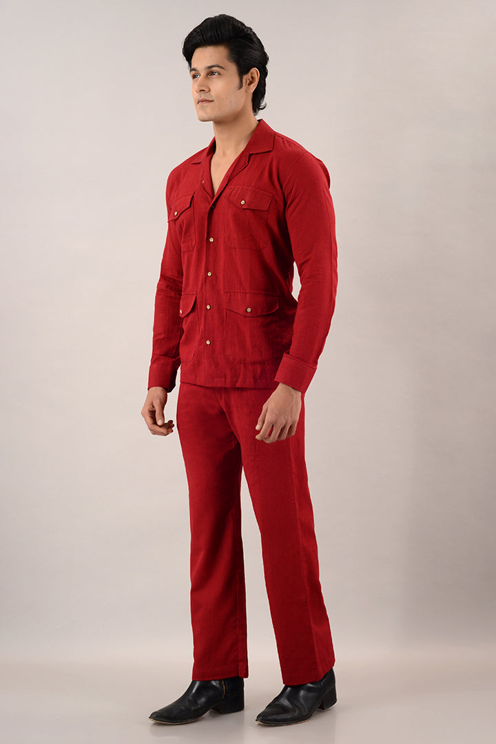 Rust red over shirt (shacket) with pants